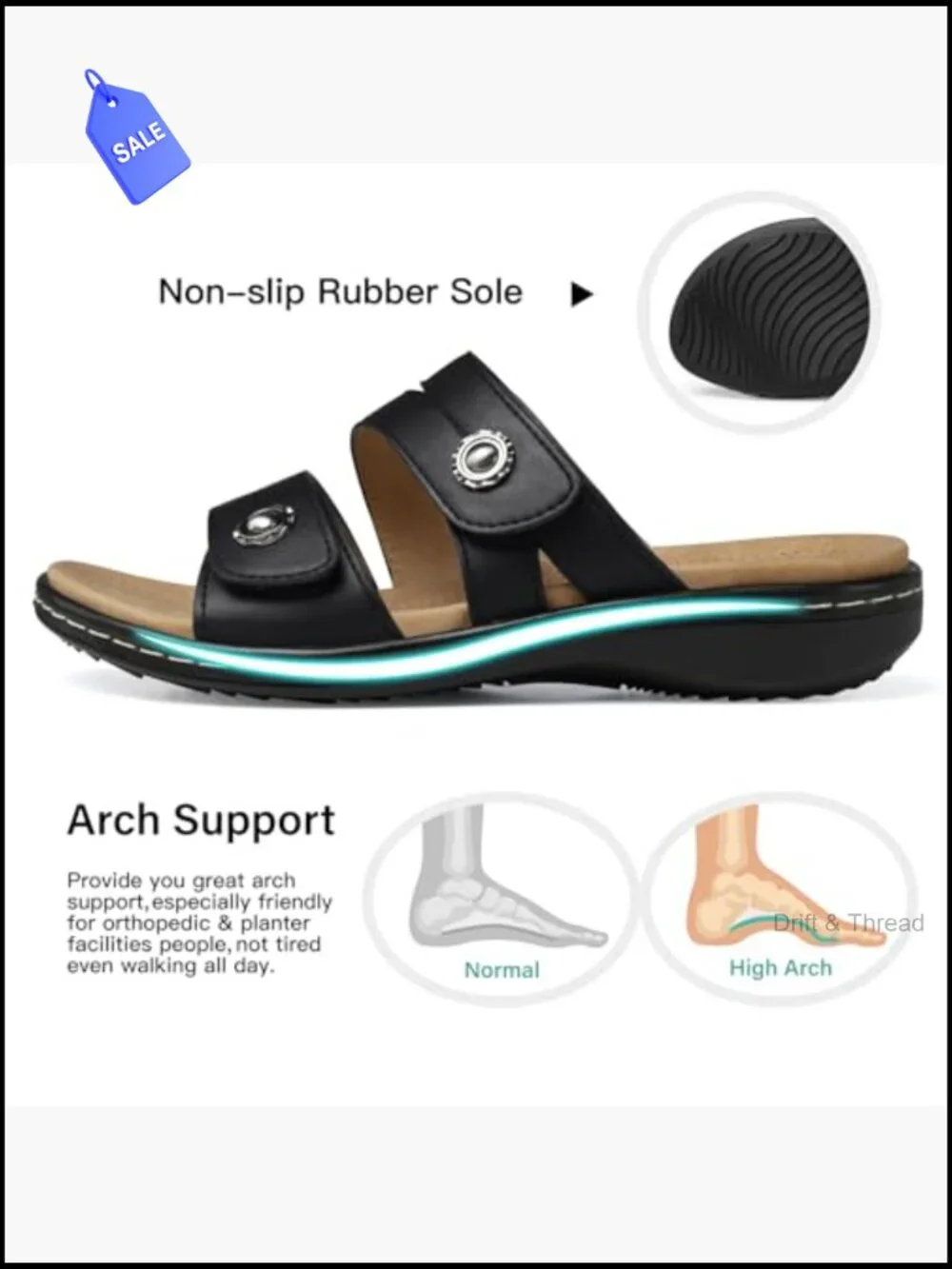 Women's Orthopedic Sandals Non Slip Arch Support Comfort Slides Size 5-11